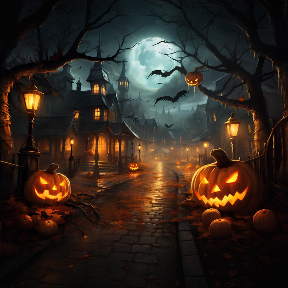 Sfondo Di Zucca Della Citta Notturna Spaventosa Di Halloween RR7-513