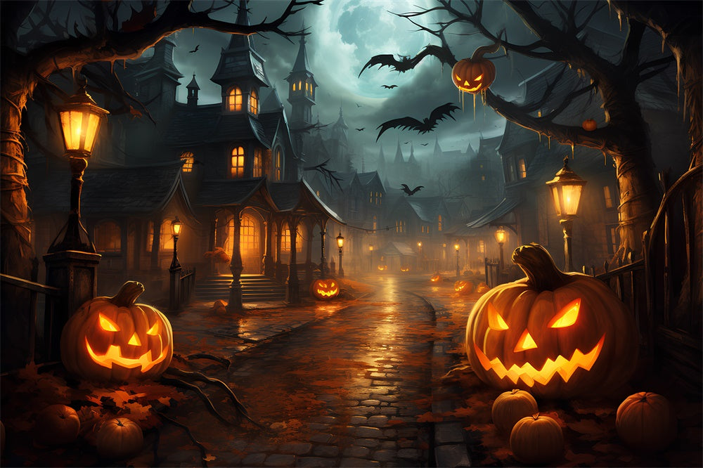 Sfondo Di Zucca Della Citta Notturna Spaventosa Di Halloween RR7-513