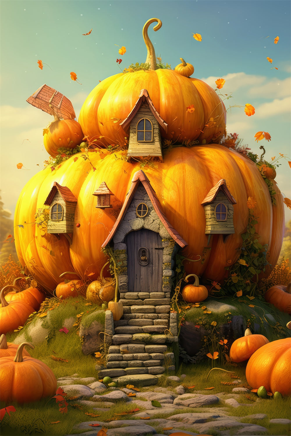 Sfondo Fotografico Di Halloween Con La Casa Delle Zucche RR7-516