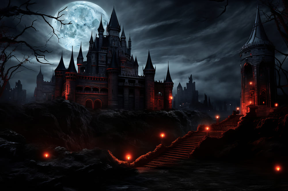 Sfondo Del Castello Misterioso Della Notte Di Halloween RR7-53