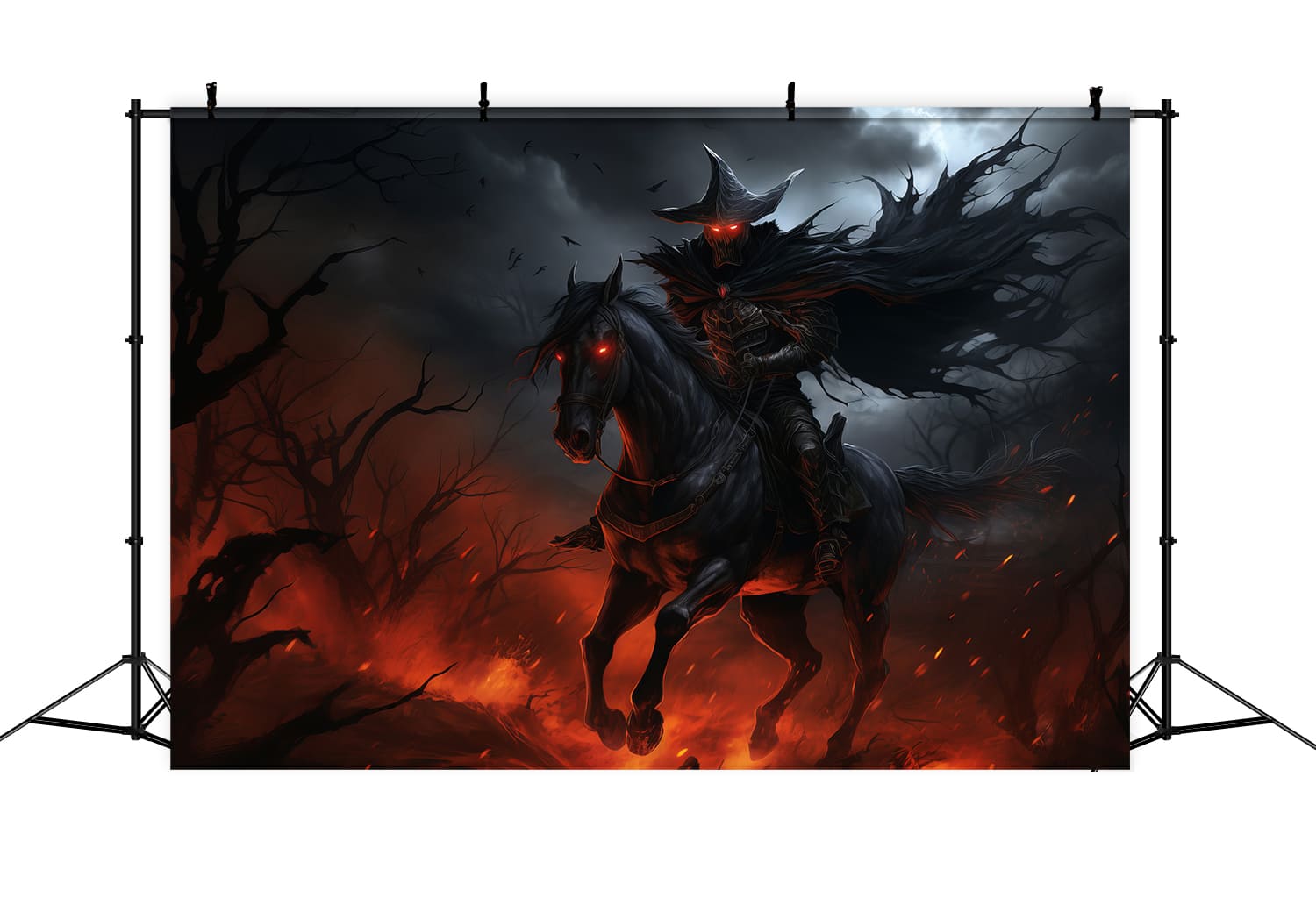 Cavaliere A Cavallo In Fiamme Sfondo Di Halloween RR7-54