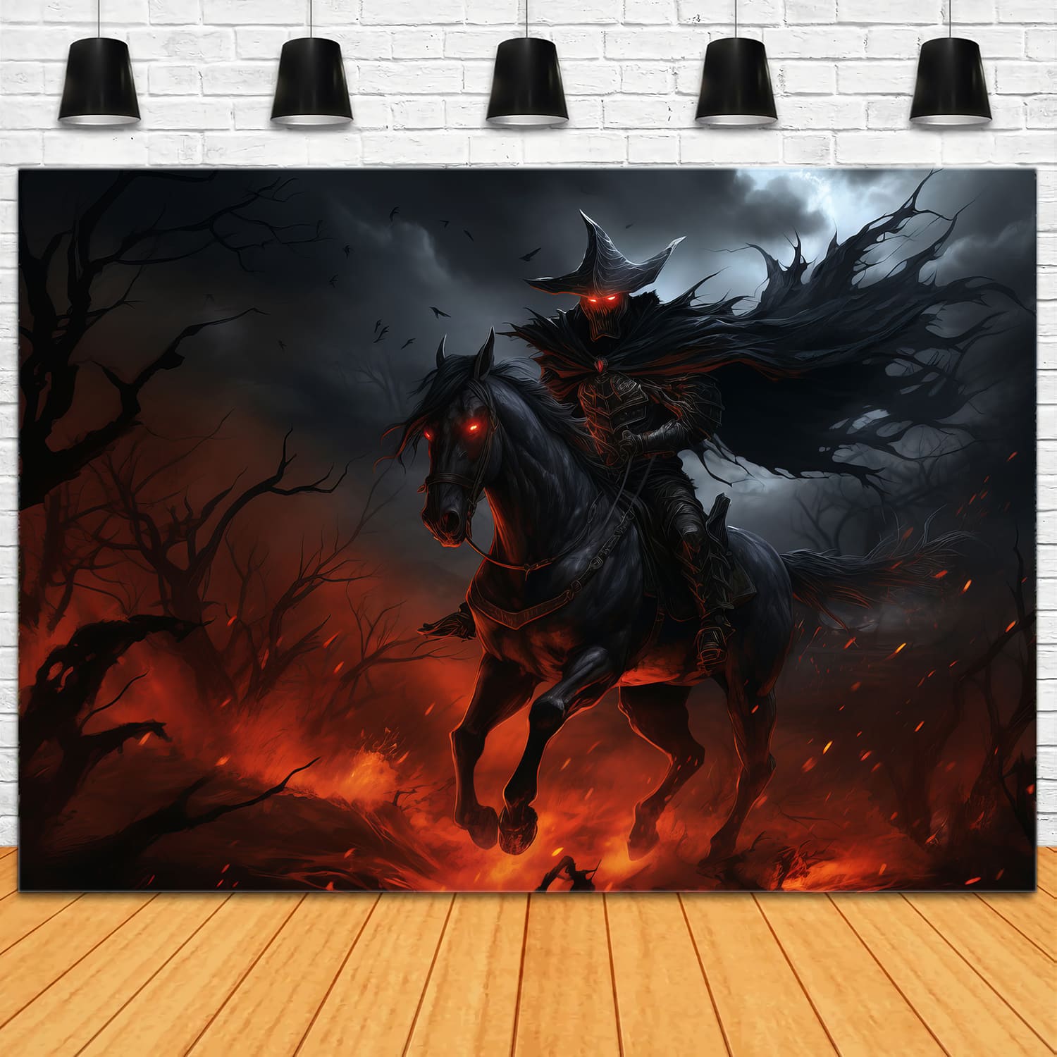 Cavaliere A Cavallo In Fiamme Sfondo Di Halloween RR7-54