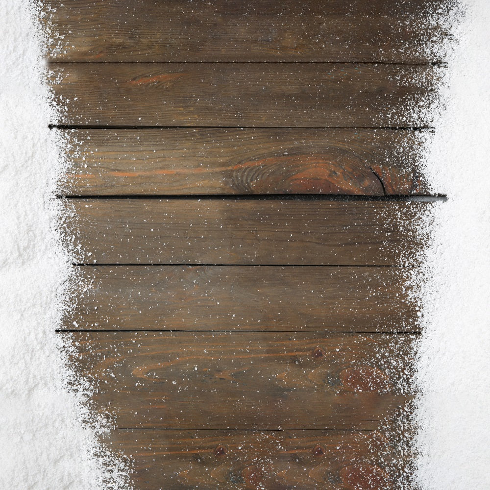 Sfondo Del Pavimento In Legno Rustico Spolverato Di Neve RR7-554