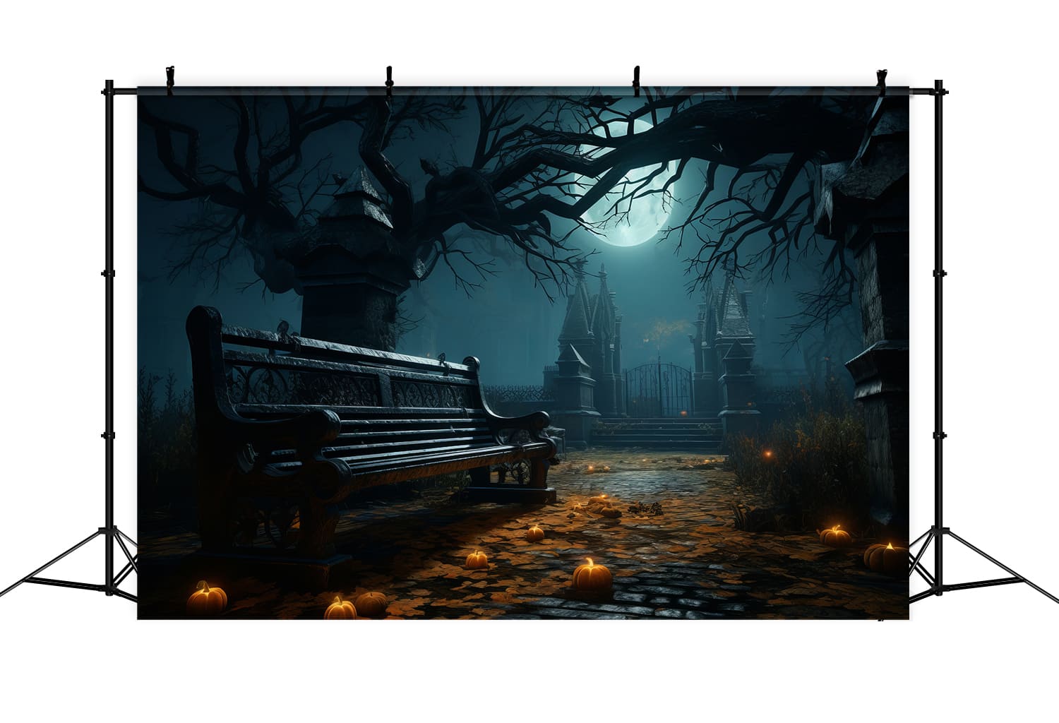 Sfondo Di Halloween Del Bivio Del Cimitero Spettrale RR7-56