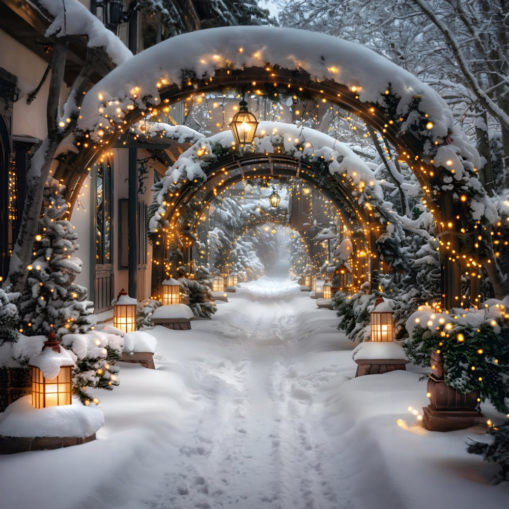 Sfondo Natalizio Illuminato Innevato Con Arco RR7-585