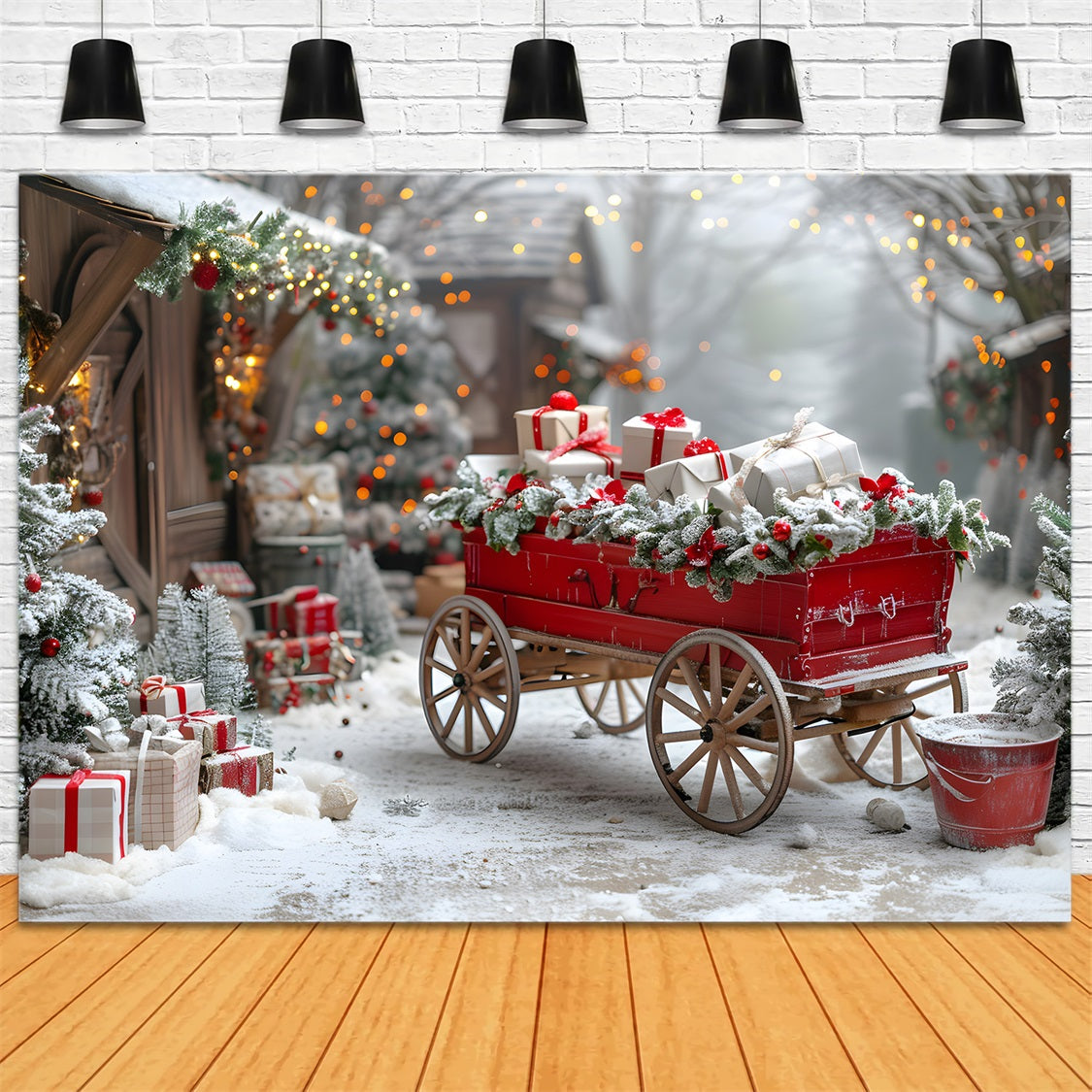 Sfondo Del Villaggio Del Carrello Regalo Festivo Di Natale RR7-595