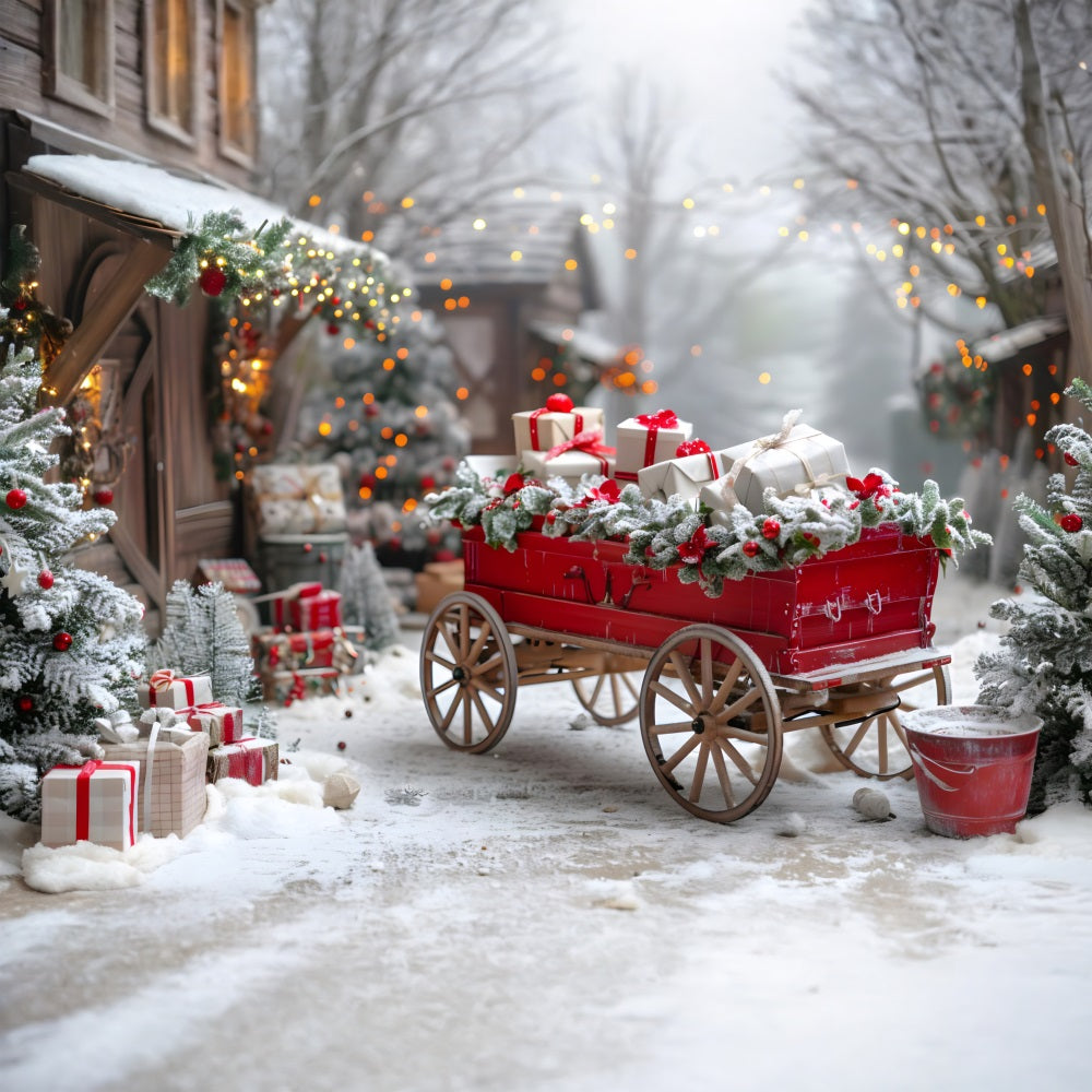 Sfondo Del Villaggio Del Carrello Regalo Festivo Di Natale RR7-595