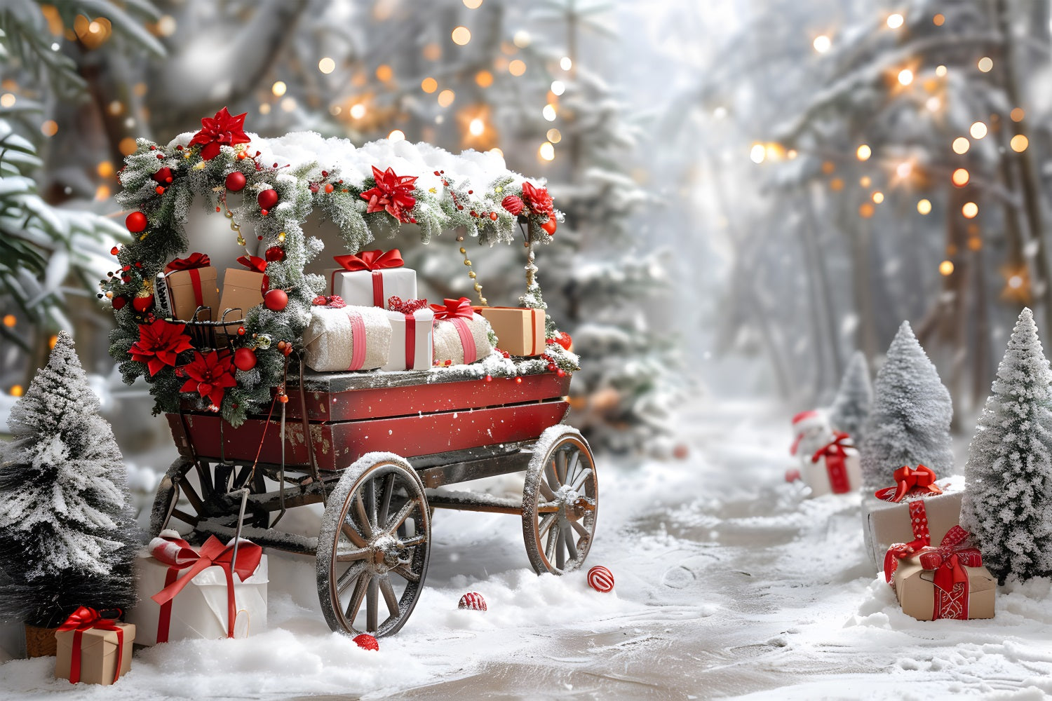 Sfondo Del Paese Delle Meraviglie Del Carro Regalo Natalizio RR7-596