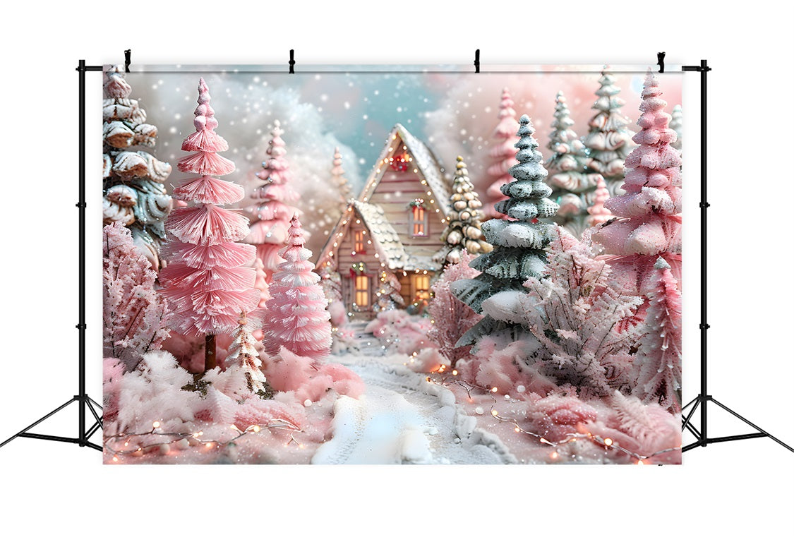 Sfondo Di Cottage Fantasy Rosa Foresta Natalizia RR7-600