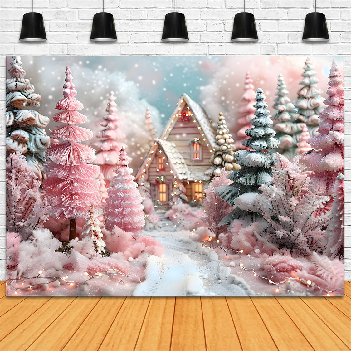 Sfondo Di Cottage Fantasy Rosa Foresta Natalizia RR7-600