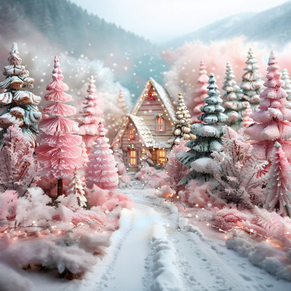 Sfondo Di Cottage Fantasy Rosa Foresta Natalizia RR7-600