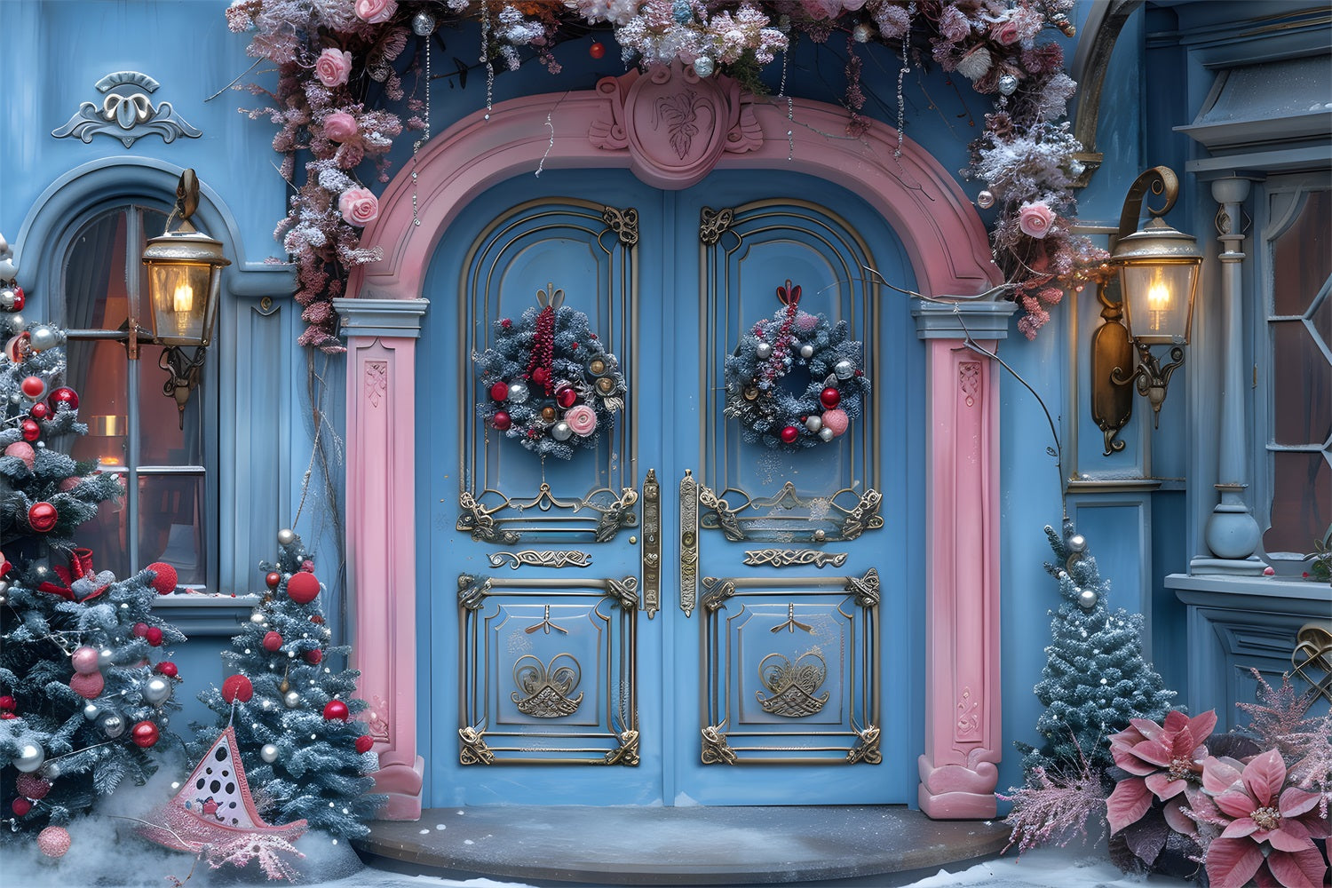 Sfondo Di Ingresso Festivo Rosa Blu Natalizio RR7-603