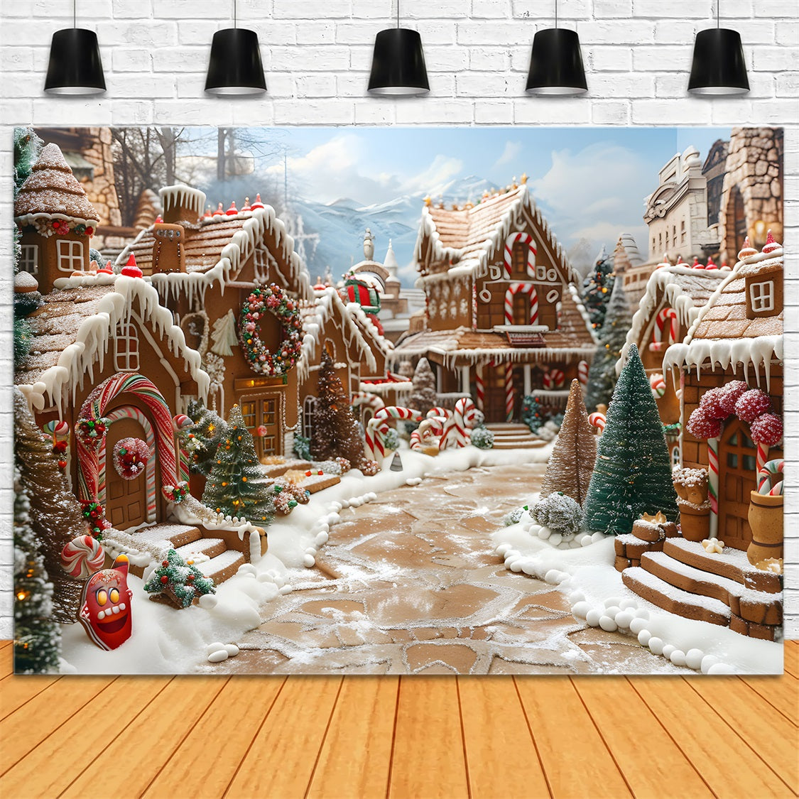 Sfondo Di Incantesimo Del Villaggio Di Pan Di Zenzero Di Natale RR7-607