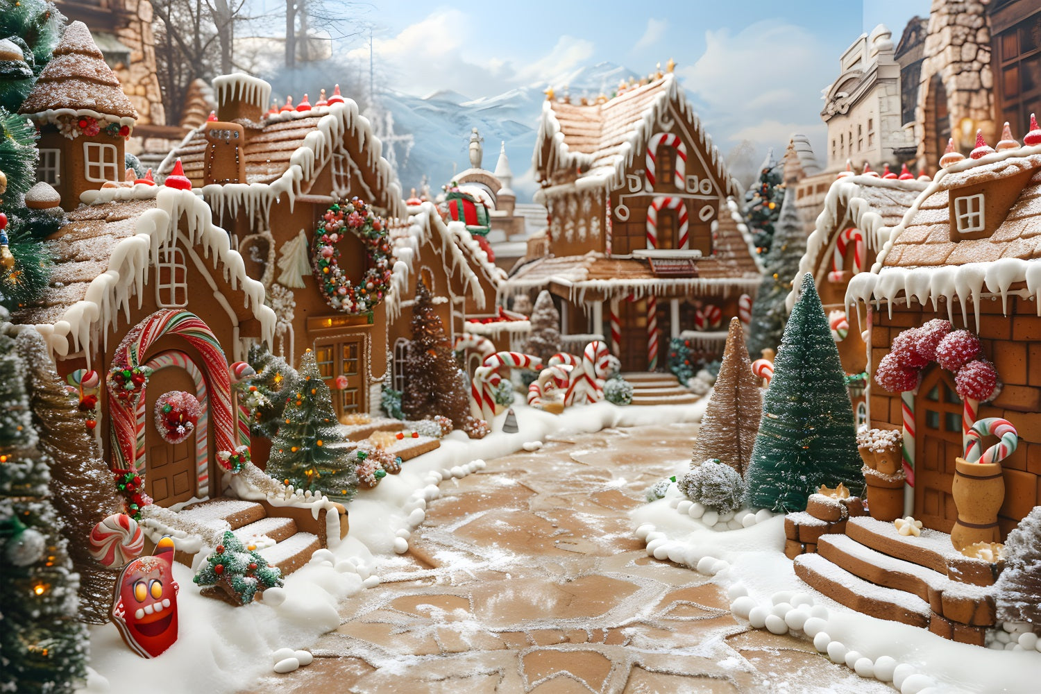 Sfondo Di Incantesimo Del Villaggio Di Pan Di Zenzero Di Natale RR7-607