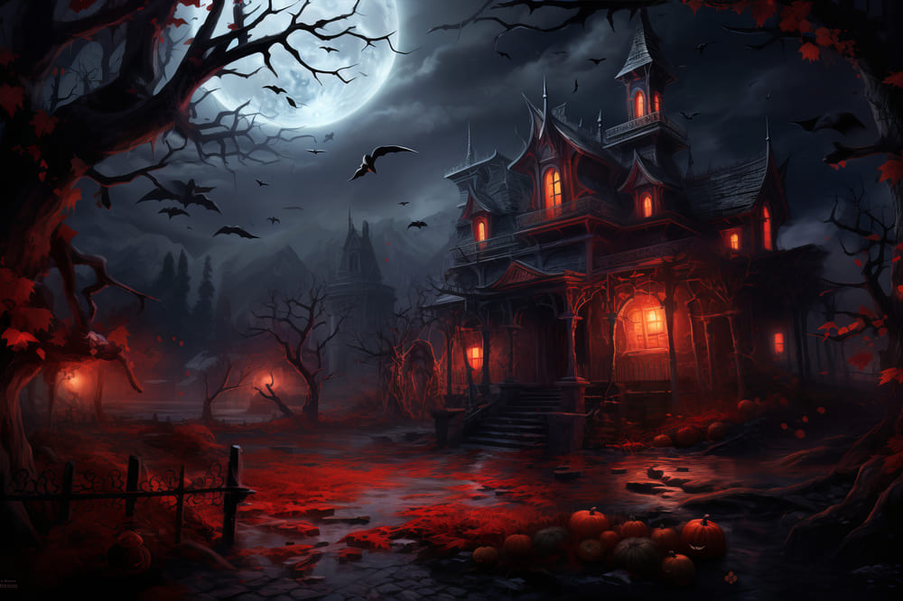 Sfondo Della Luna Di Notte Di Halloween Della Casa Spettrale RR7-61