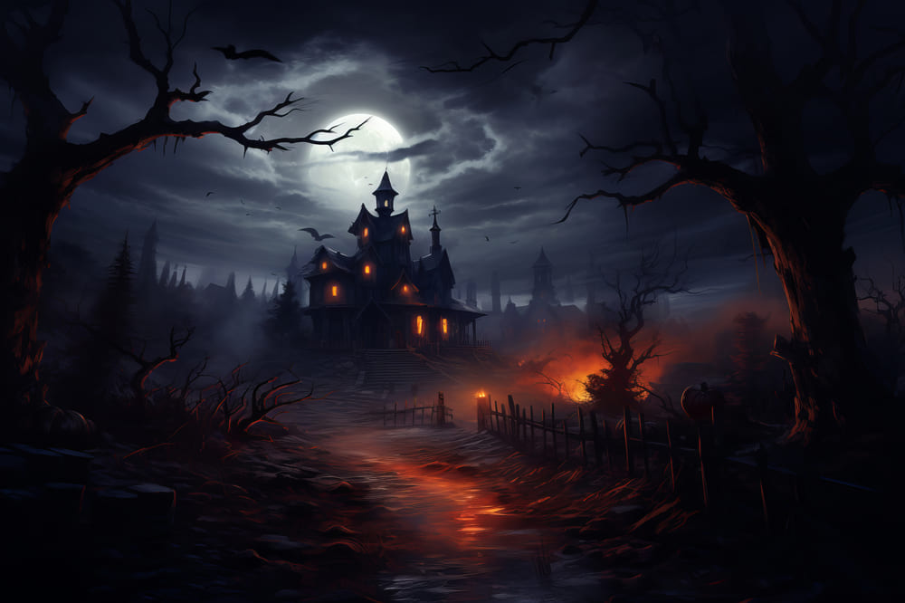 Sfondo Di Halloween Della Casa Stregata Nebbiosa RR7-63