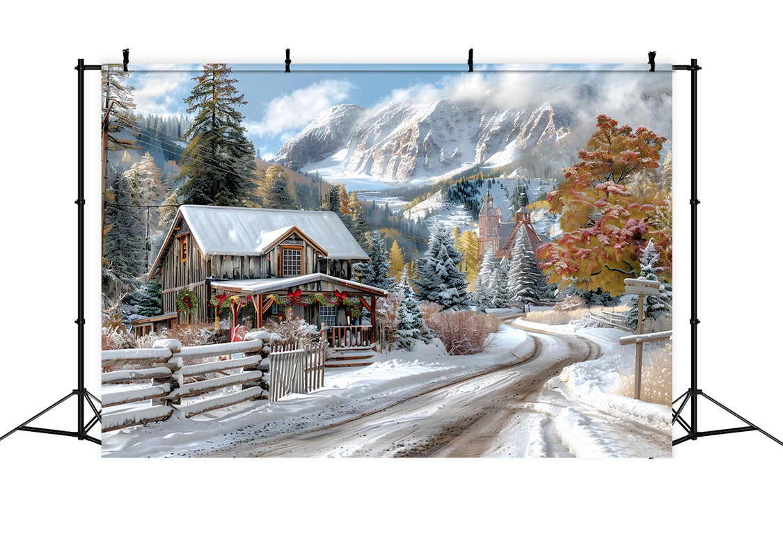 Sfondo Di Decorazioni Per Baite Di Montagna Innevate Di Natale RR7-640