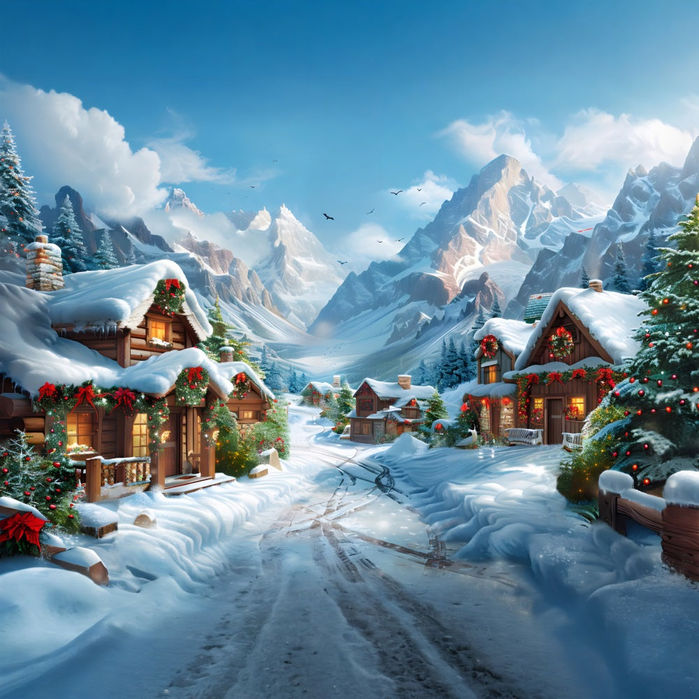 Sfondo Di Scena Di Villaggio Alpino Innevato Di Natale RR7-643