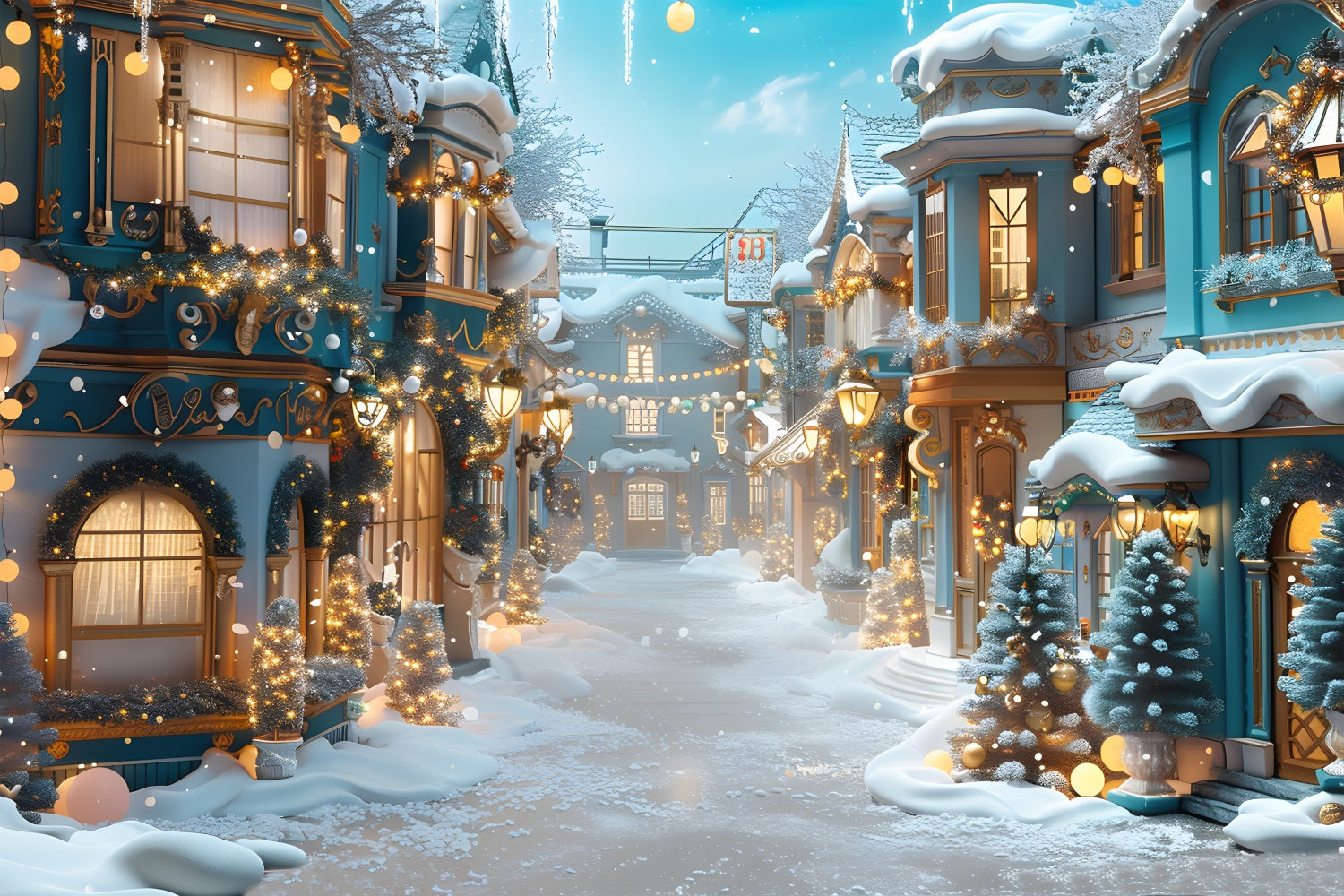 Sfondo Del Villaggio Innevato Incantato Di Natale RR7-644