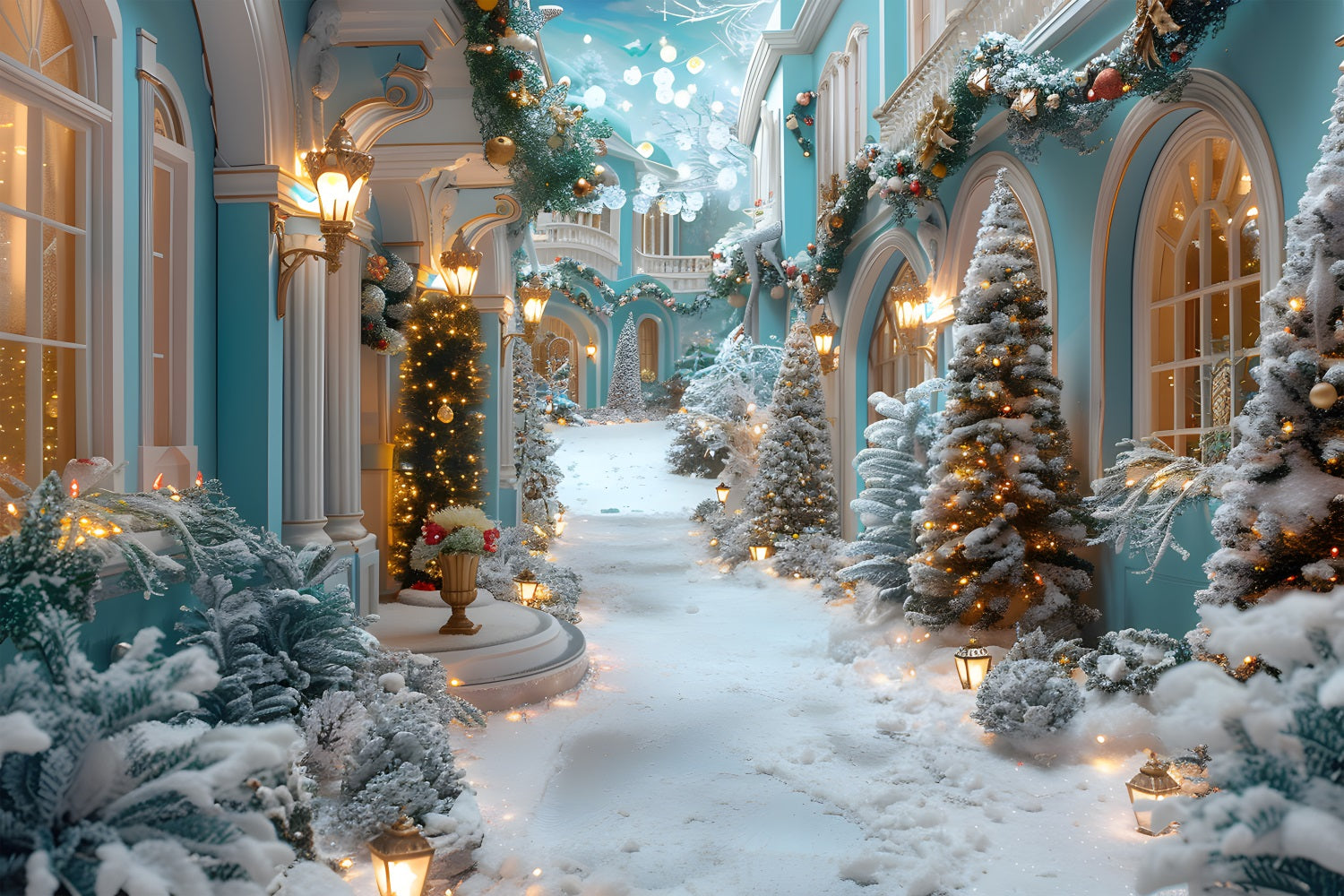 Sfondo Del Cortile Innevato Incantato Di Natale RR7-645
