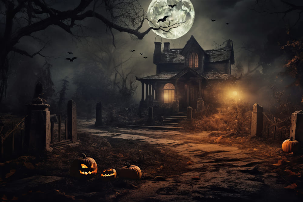 Sfondo Di Pipistrelli Notturni Della Foresta Di Halloween Al Chiaro Di Luna RR7-65
