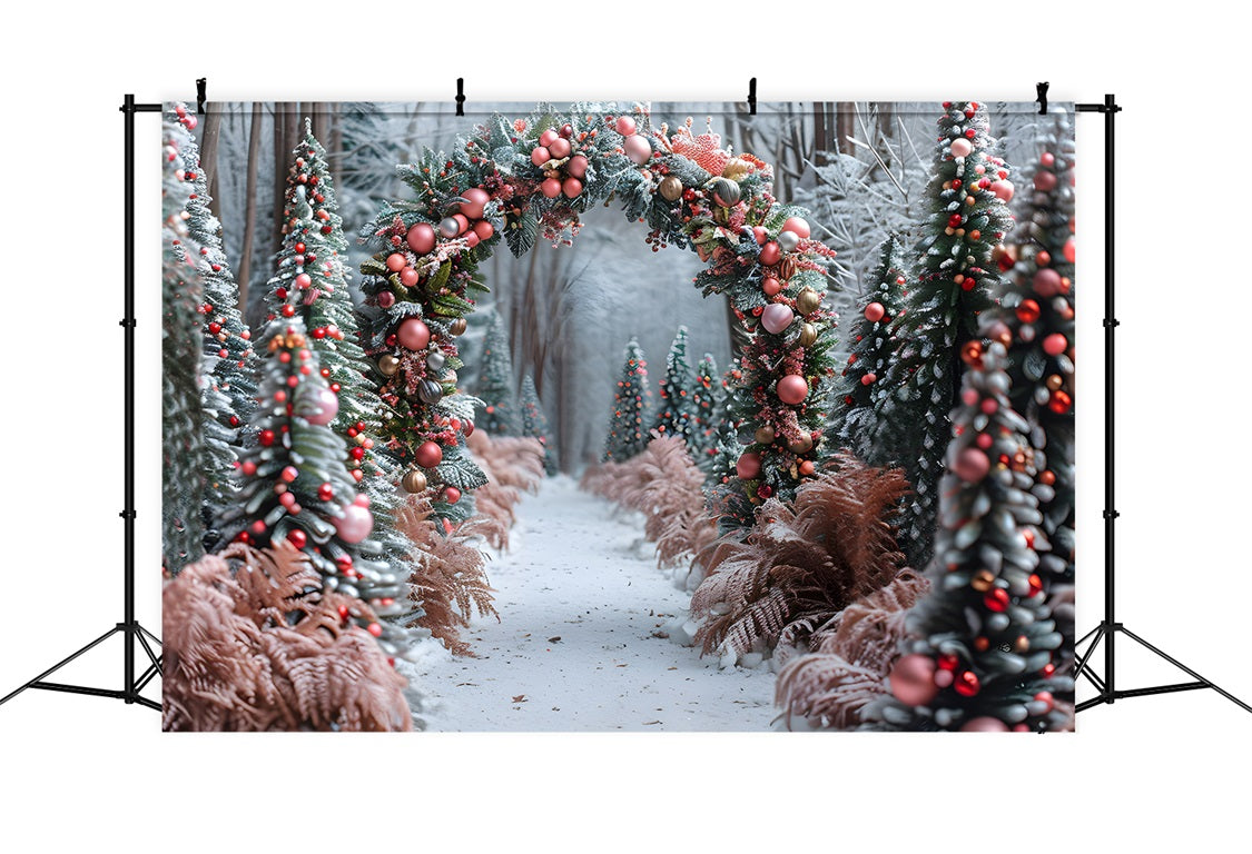 Sfondo Natalizio Con Ornamento In Oro Rosa E Foresta RR7-653