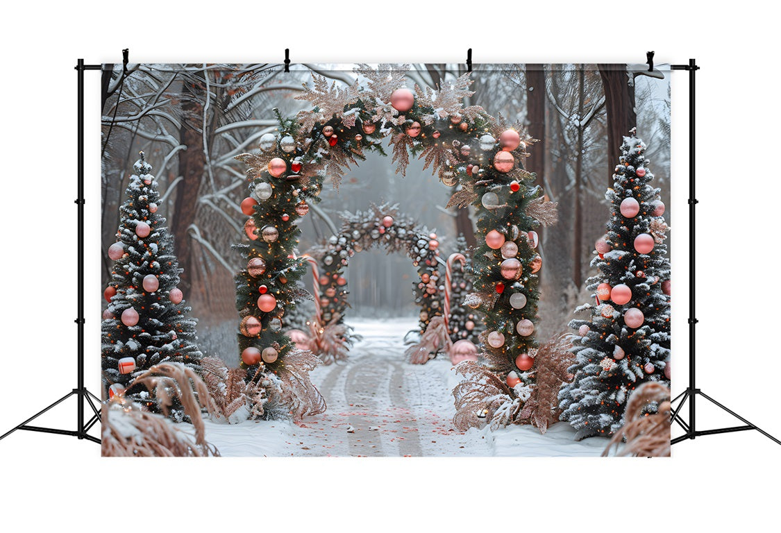 Sfondo Di Arco Di Natale Rosa Ornamento Candy Cane RR7-655