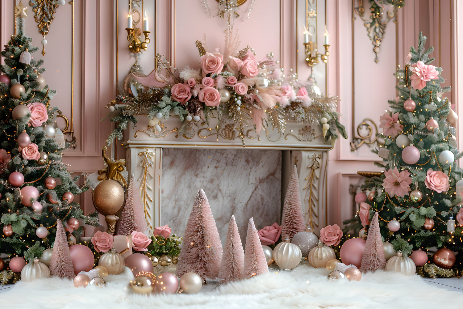 Sfondo Di Alberi Di Camino Elegante Rosa Natalizio RR7-663