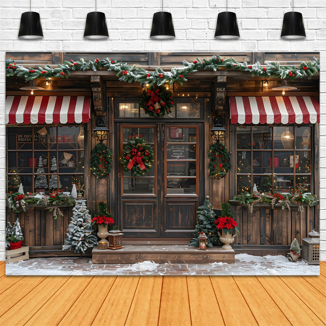Sfondo Di Ghirlanda Natalizia Vintage Shopfront Holiday RR7-667