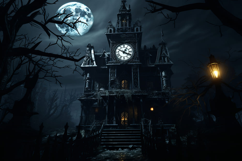 Sfondo Della Villa Stregata Di Mezzanotte Di Halloween RR7-67