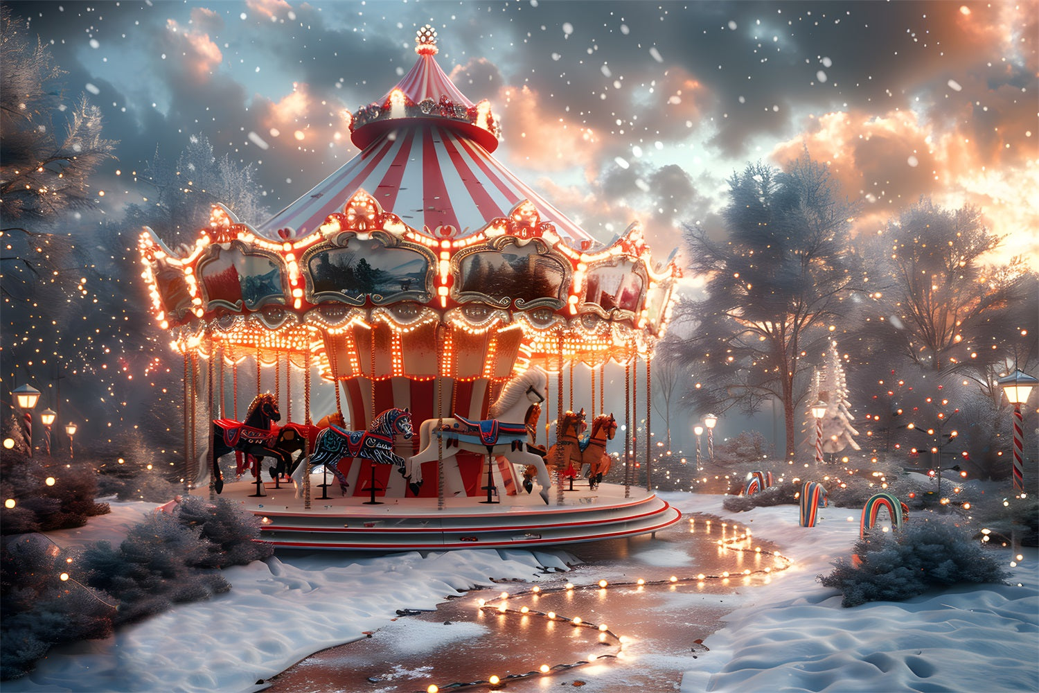 Giostra Di Natale Sullo Sfondo Del Paese Delle Meraviglie Invernali RR7-674