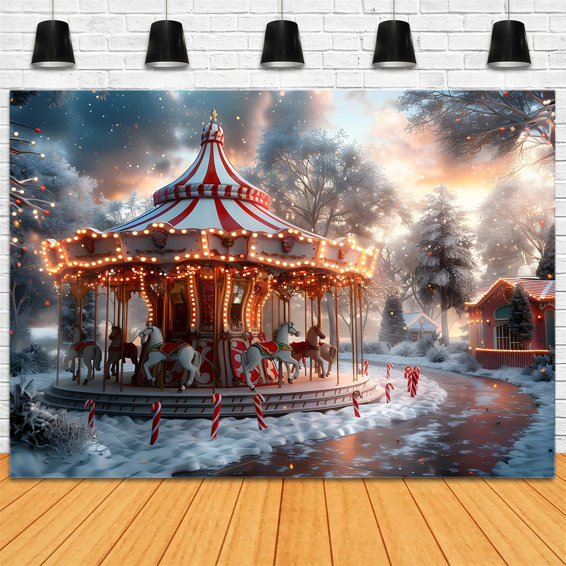 Sfondo Di Natale Carousel Crepuscolo Winter Wonderland RR7-675