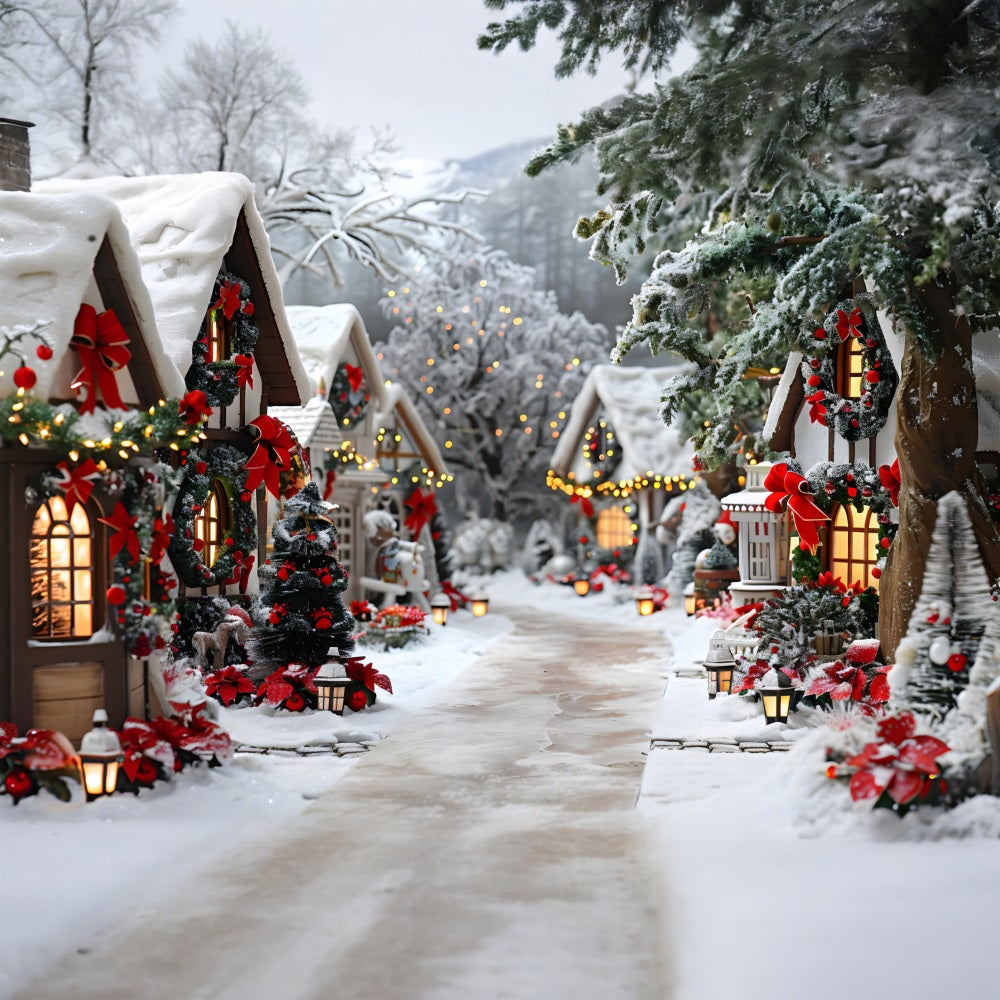 Sfondo Di Decorazioni Con Fiocco Per Villaggio Incantato Di Natale RR7-679