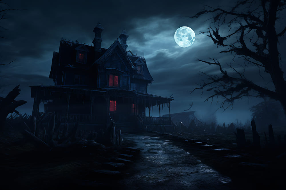 Sfondo Fotografico Della Casa Spaventosa Della Notte Di Halloween RR7-68