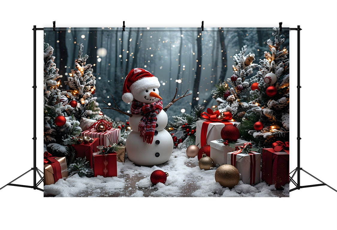 Sfondo Di Alberi Regali Pupazzo Di Neve Di Natale RR7-684
