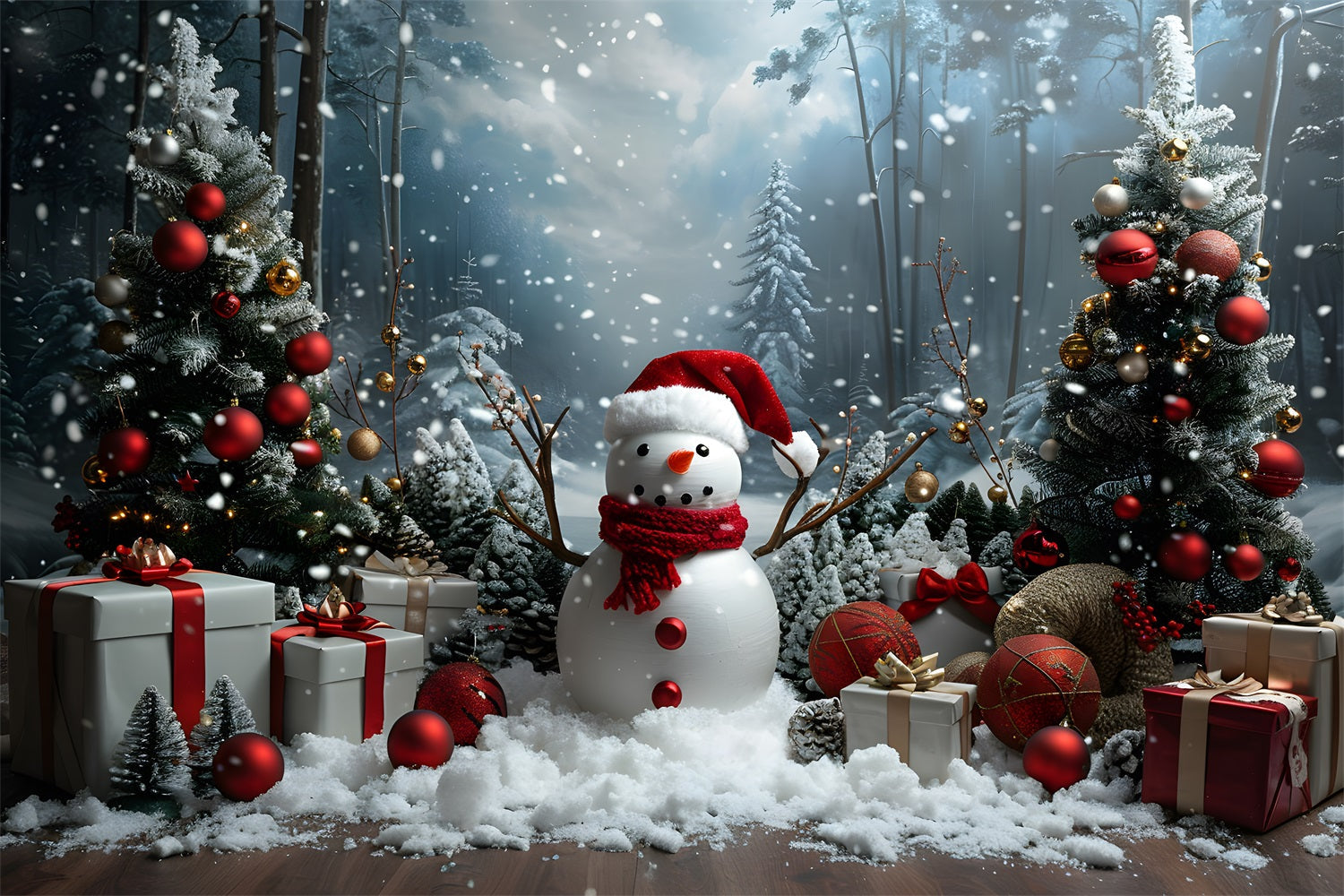 Sfondo Del Paese Delle Meraviglie Della Foresta Del Pupazzo Di Neve Di Natale RR7-685