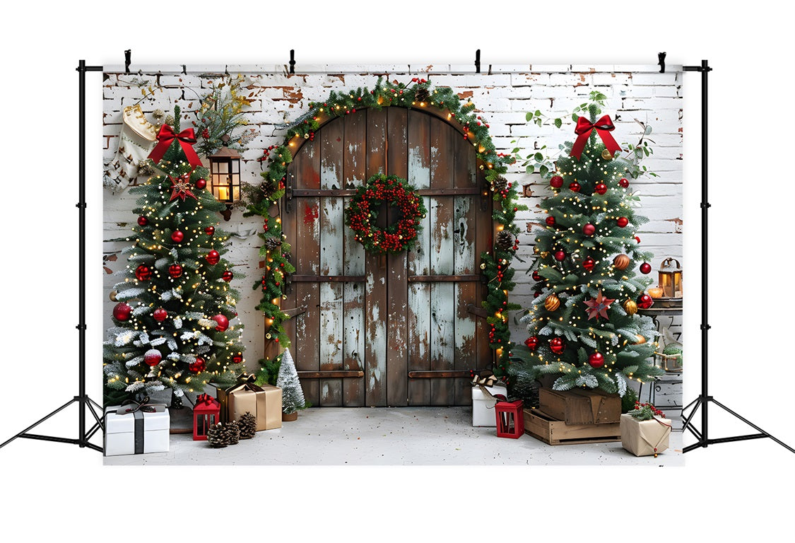 Sfondo Di Alberi Festivi Per Porta Rustica Di Natale RR7-687