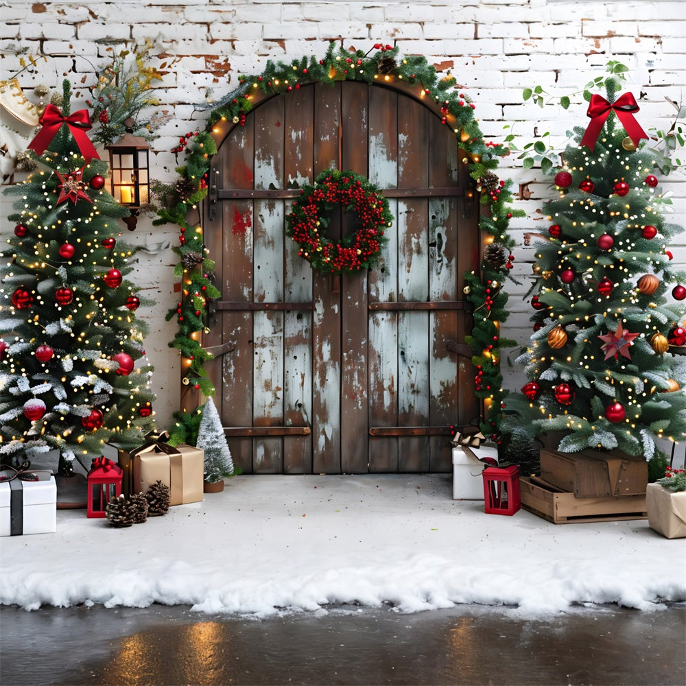 Sfondo Di Alberi Festivi Per Porta Rustica Di Natale RR7-687