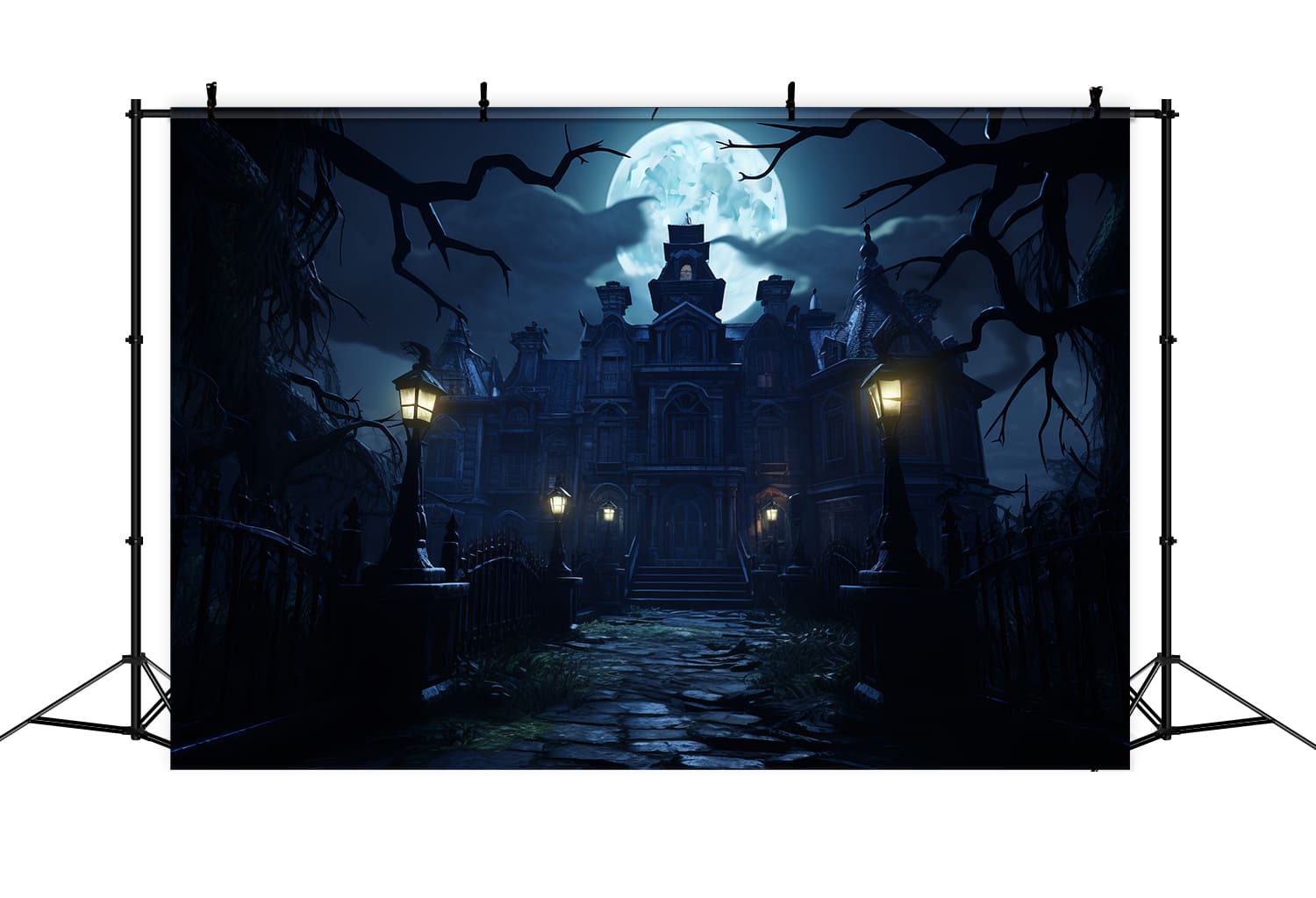 Sfondo Della Luna Piena Di Halloween Spooky Mansion RR7-69