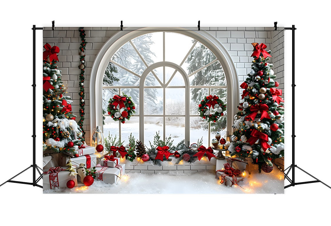 Sfondo Di Decorazioni Per Finestre Ad Arco Di Natale RR7-690