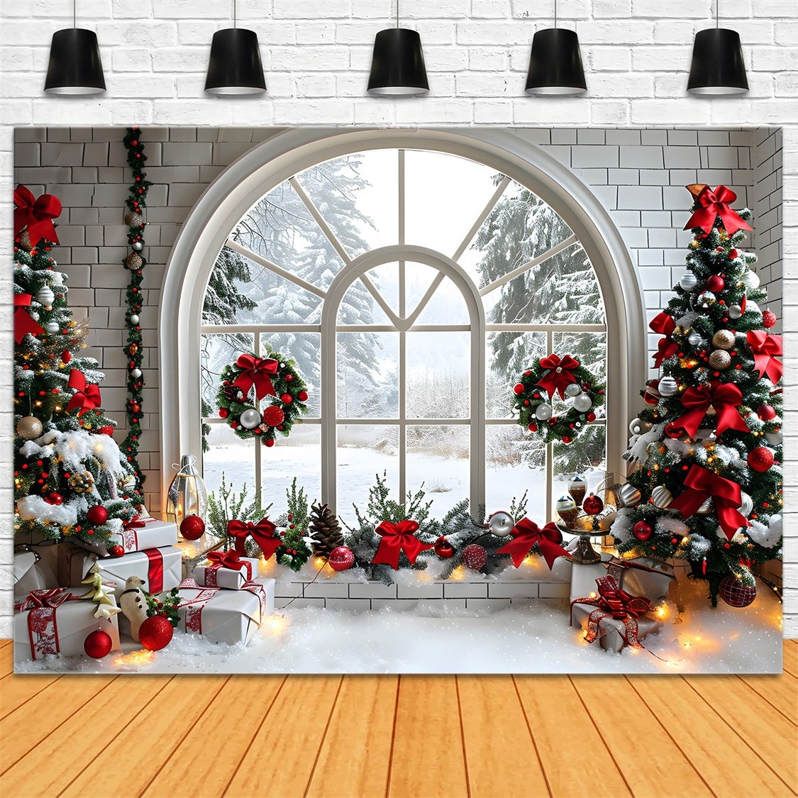 Sfondo Di Decorazioni Per Finestre Ad Arco Di Natale RR7-690