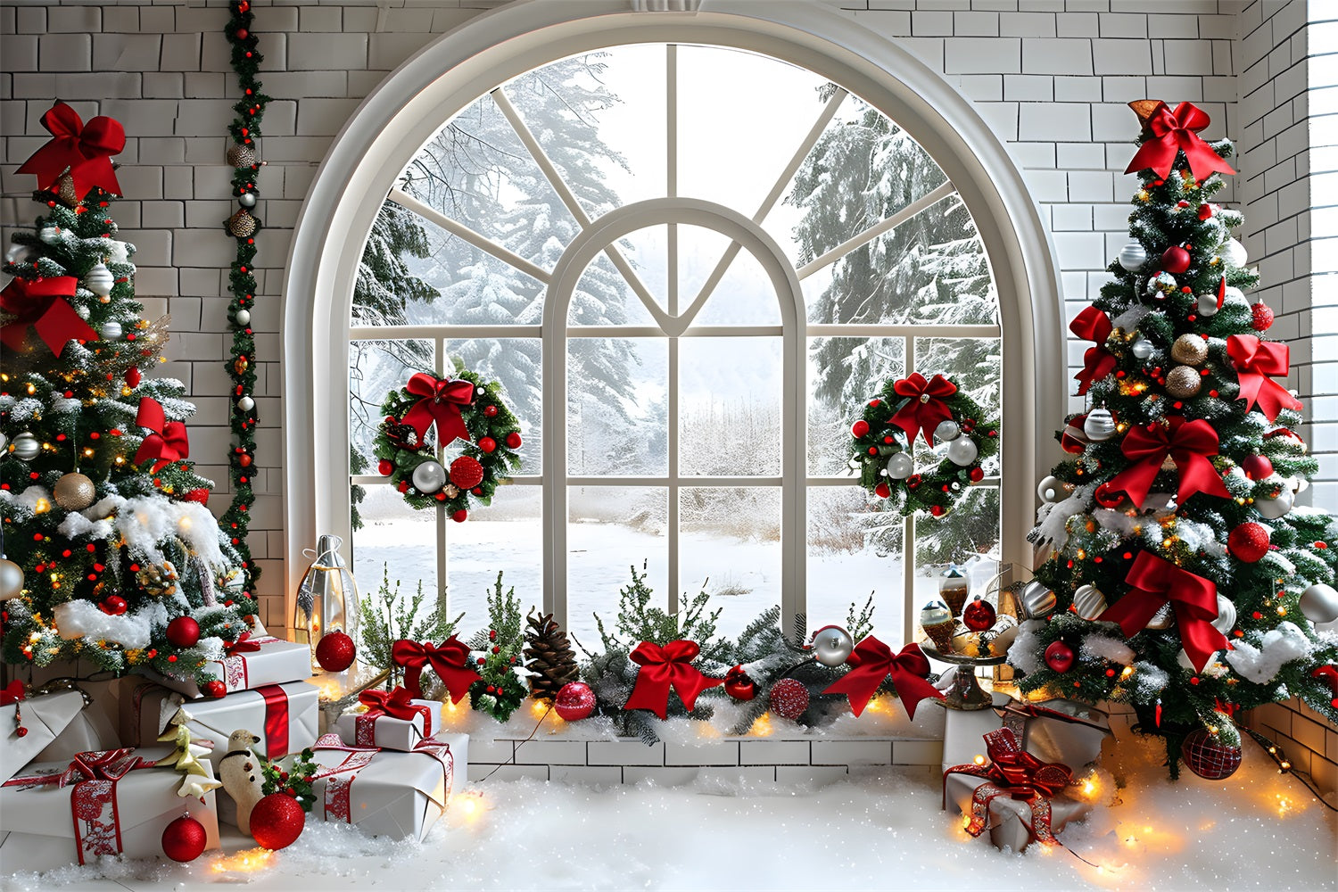 Sfondo Di Decorazioni Per Finestre Ad Arco Di Natale RR7-690