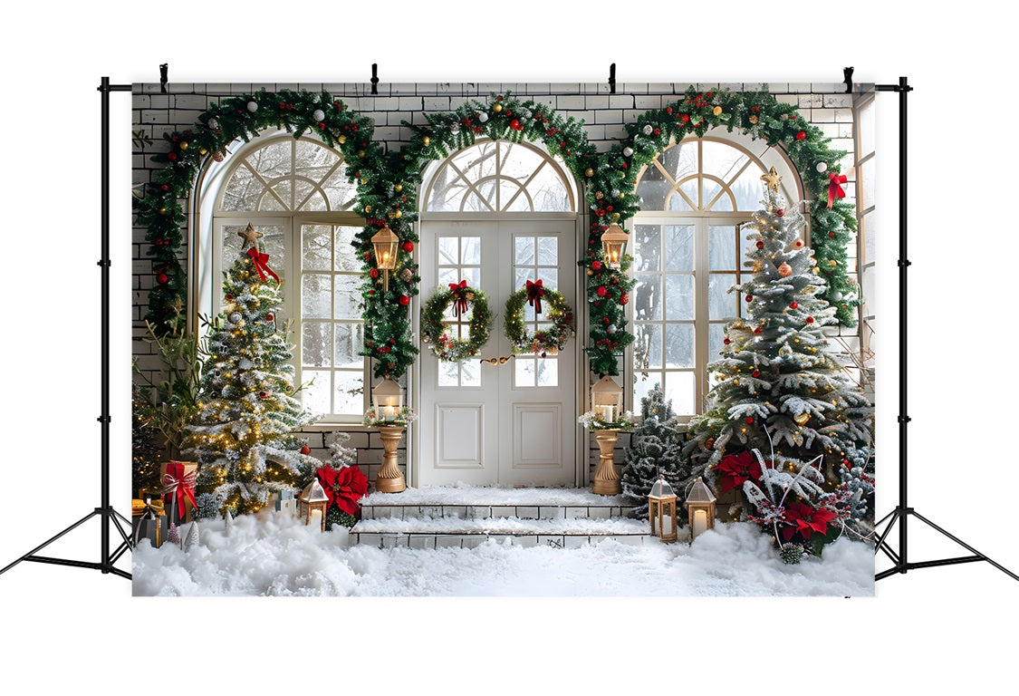 Sfondo Di Alberi Di Ghirlande Di Ghirlande Di Porta Ad Arco Di Natale RR7-695