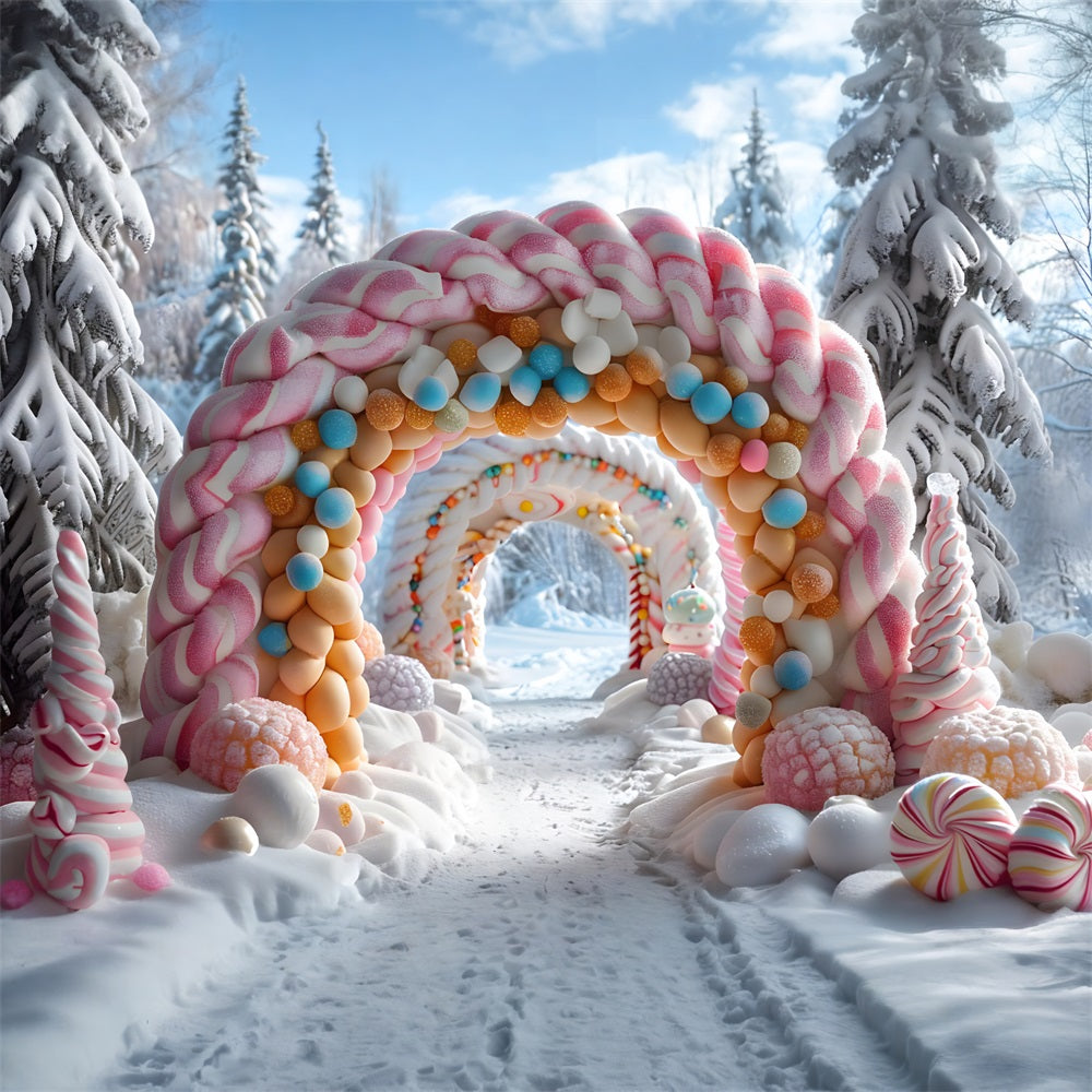 Sfondo Natalizio Con Decorazioni Innevate Per Porta Ad Arco RR7-702