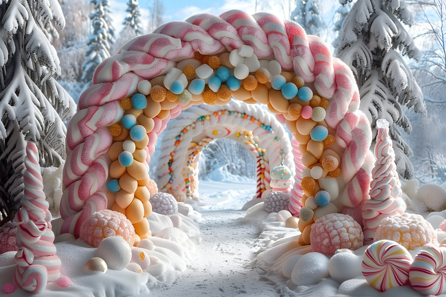 Sfondo Natalizio Con Decorazioni Innevate Per Porta Ad Arco RR7-702