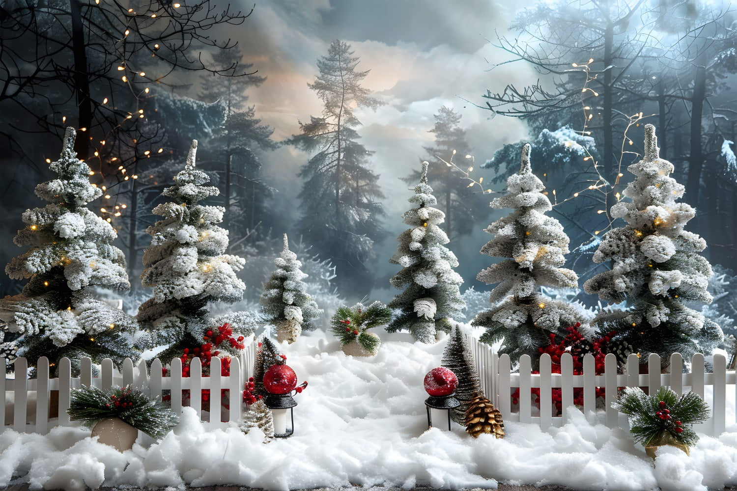 Sfondo Del Paese Delle Meraviglie Della Foresta Invernale Di Natale RR7-706