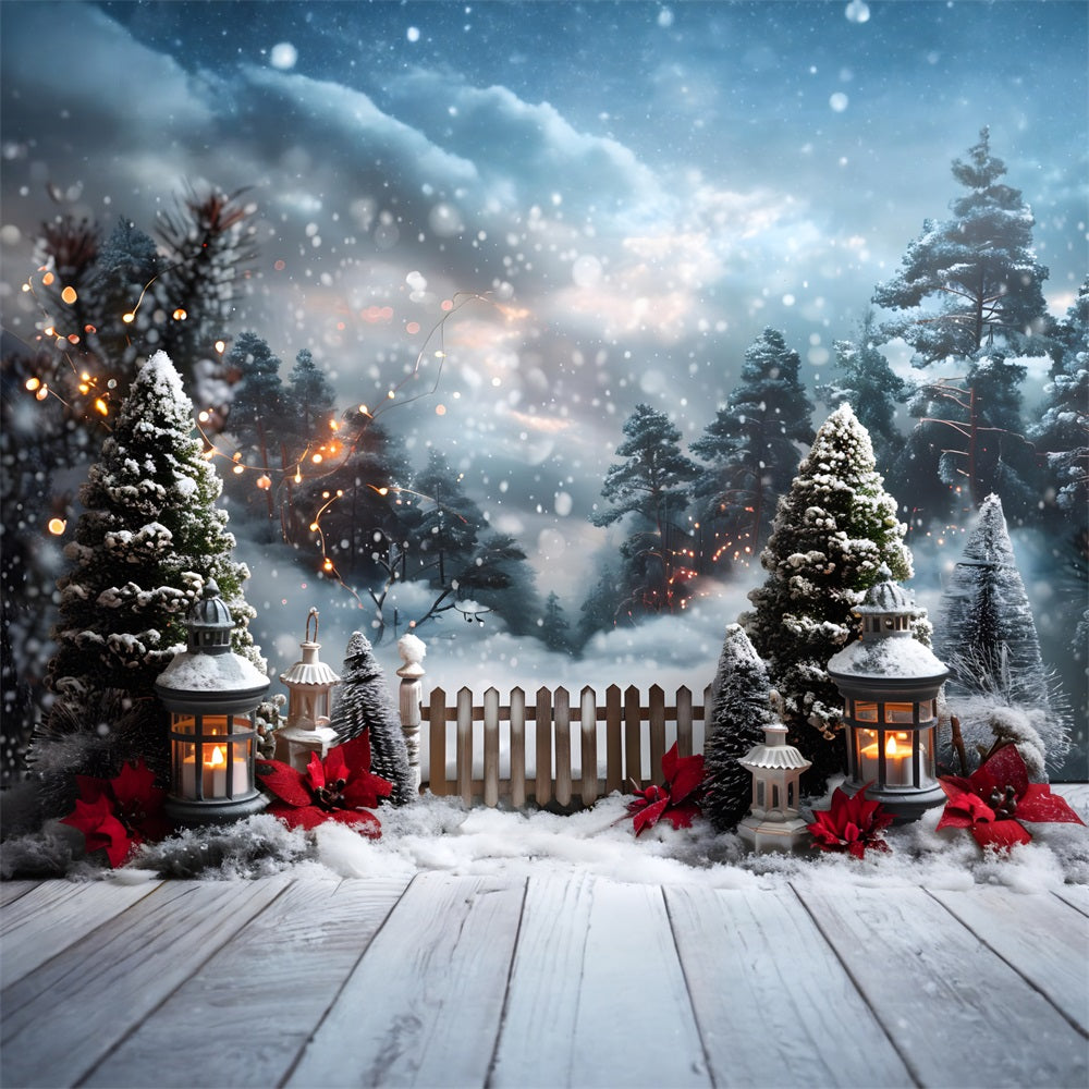 Lanterna Di Natale Illuminata Dal Sentiero Innevato Sullo Sfondo RR7-707