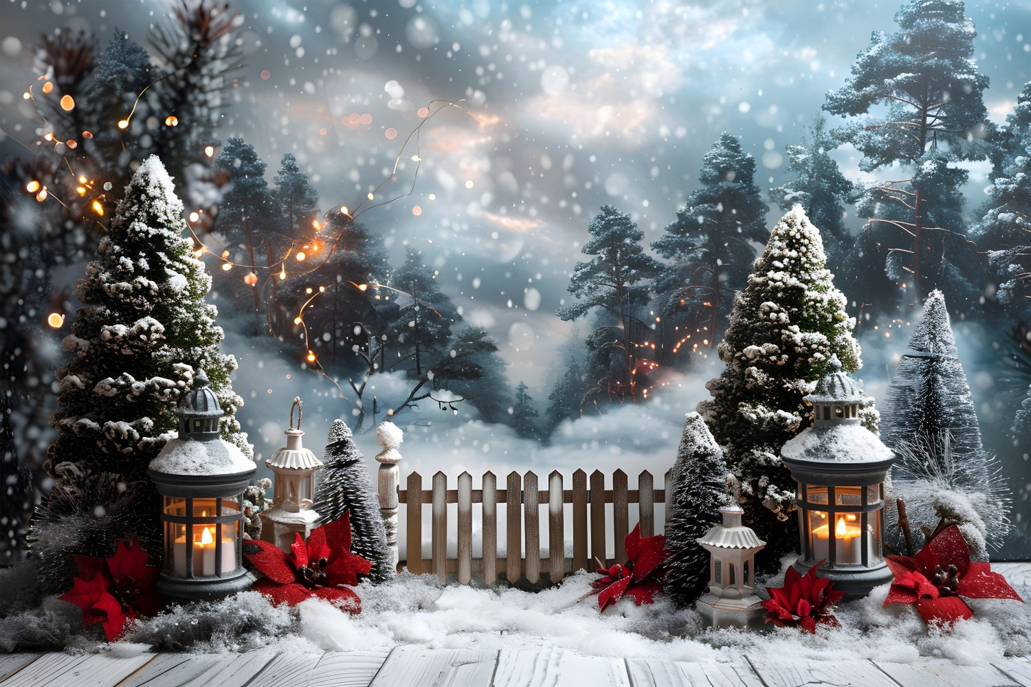 Lanterna Di Natale Illuminata Dal Sentiero Innevato Sullo Sfondo RR7-707