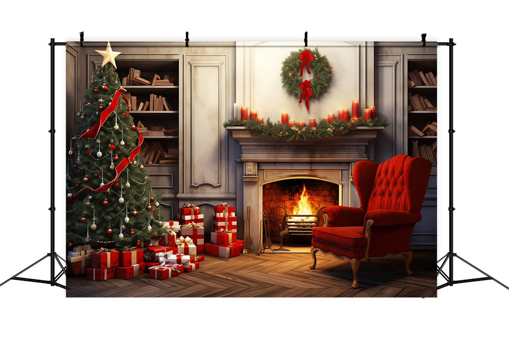 Sfondo Per Caminetto Con Scatole Regalo Per Albero Di Natale RR7-718