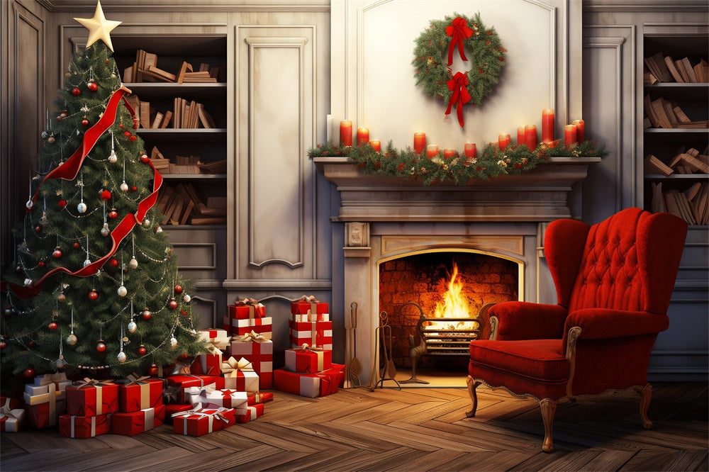 Sfondo Per Caminetto Con Scatole Regalo Per Albero Di Natale RR7-718